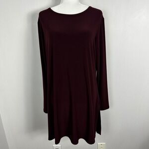 Sympli Canada Long Sleeve Burgundy Maroon Jersey Tunic Dress Womens Size 14 Slit